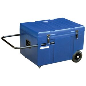 Horizontale zadelkast op wielen marine blauwe