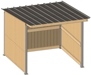 Schuilstal 3,18×3,18 leisteen dak en Douglas hout 19mm